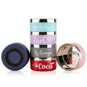 Tazones de Acero Inoxidable para Perros y Gatos con Nombre Personalizado, Base de Goma Antideslizante, Plato Portátil de Metal para Comida/Agua - Product Image 1