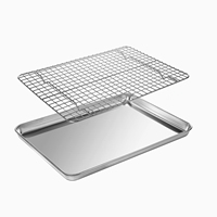 Plaque de cuisson en acier inoxydable 18/0 avec grille, ensemble de plaques à biscuits pour la cuisson avec grille de cuisson, non toxique, robuste et facile à nettoyer