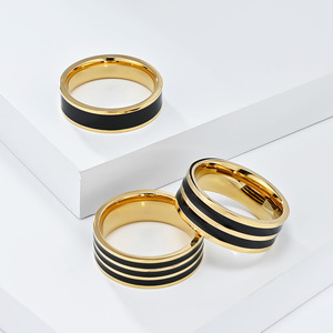 European American Style Minimalist Luxury 8Mm 18K Gold Plated Titanium Steel <b>Ring</b> Unisex Couple Jewelry - Product Image 4