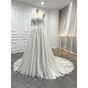 Magnifique robe de mariée à épaules dénudées <span class=keywords><strong>2022</strong></span>, style <span class=keywords><strong>civil</strong></span> bohème, appliquée, perlée, <span class=keywords><strong>robes</strong></span> de mariée modestes, <span class=keywords><strong>robes</strong></span> de mariée scintillantes pour femmes - Product Image 2