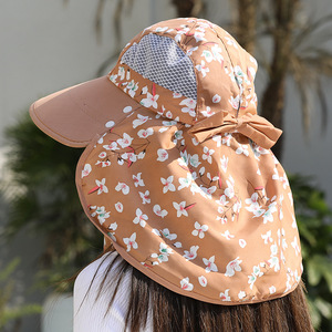 Women's Summer Sun Hat Face Shield Wide Brim Bucket Hat UV Protection Breathable Tea Picking Cycling Hat <b>Light</b> Pink Floral - Product Image 2
