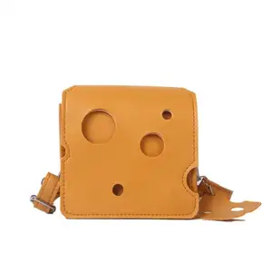 Cute Mini Hole Cheese Triangle Shape Lipstick Crossbody Bag Luxury Texture Small Square Bag