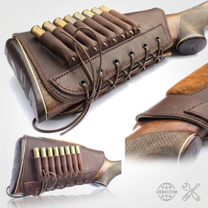 Leren wangsteunholster met anti-slip lussen, jacht-munitiehoes met suède kussen, jachtgeschenk voor mannen - Product Image 1