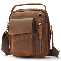 Tas Selempang Kulit Asli Vintage Eropa dan Amerika Kulit Kuda Crazy Horse Tas Mini Messenger Pria
