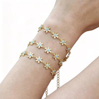 Bracelet à maillons en forme de fleur en émail bleu en acier inoxydable 316l pour femmes, couleur or, bijoux tendance, vente en gros