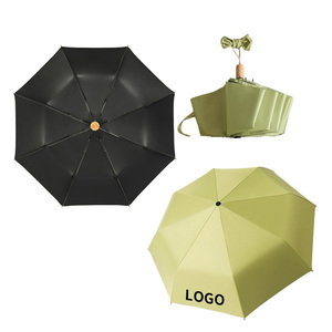 Hot Sale <strong>Portable</strong> Black Vinyl Three-Fold Sun Protection Folding <strong>Umbrella</strong> with Wooden Handle - Product Image 6