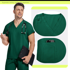 Men's Scrub Set Quick Dry Short Sleeve V Neck Two Piece Uniform Workwear Green - Product Image 1