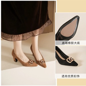 Escarpins rétro en velours à bout carré avec boucle en strass, talon bloc moyen, chaussures confortables pour femmes - Product Image 5