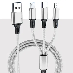 공장 공급 유니버설 3 1 멀티 Usb 빠른 충전 케이블 1.2 메터 꼰 나일론 마이크로 USB 케이블 IOS 유형 C 스마트 폰