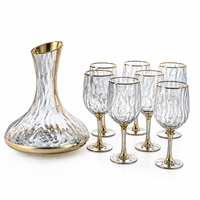 Ensemble de verrerie en cristal soufflé à la main de luxe, décorations en relief, bord doré, carafe à vin décorative, gobelets, capacité de 1,8 L, pour mariage, hôtel, banquet