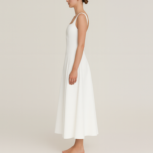맞춤 도매 스퀘어 넥 민소매 여성 A라인 화이트 롱 드레스 - Product Image 2