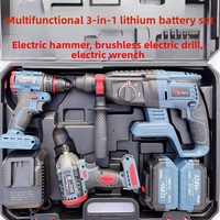 Ensemble d'outils multifonctionnel à batterie lithium-ion comprenant marteau électrique, meuleuse d'angle, perceuse et clé à chocs (quatre pièces) pour usage domestique