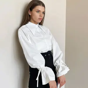 2022 Bettergirl Hot Sale Breathable Fashion Clothes Office Lady White Blouse Feather Long Sleeve Tops Women's Blouse & Shirts
