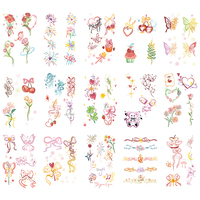 Petits tatouages temporaires pour les doigts, 4 couleurs, cœur mignon, feu d'artifice, floral, imperméable, sans danger pour les enfants, autocollants pour ongles durables