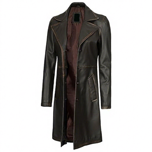 Veste longue classique pour femme en cuir d'agneau véritable respirant avec chaînes, hiver 2025, taille 3XL Pakistan - Product Image 1