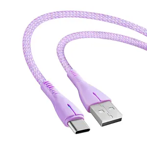 Accesorios y piezas de carga rápida trenzada de nailon 3A, Cable USB C para teléfono móvil Android