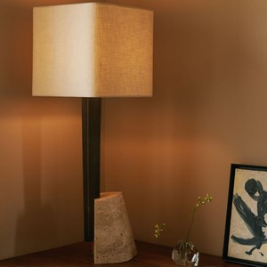 Lampe de table en tissu métallique travertin L300*W320*H880mm, lumière LED, éclairage d'ambiance pour la maison - Product Image 1