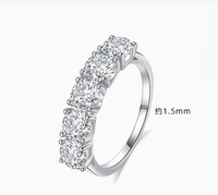 Bague en argent sterling S925 avec cinq pierres en moissanite, coupe ronde, style princesse, sertie sur toute la surface, élégante bague de mariage pour femmes