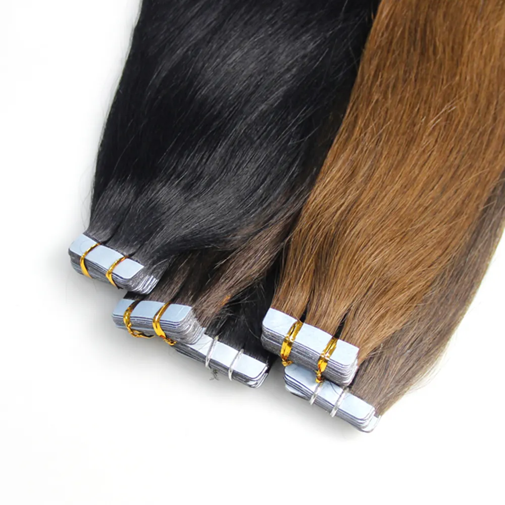 卸売二重描画ロシア肌横糸、テープヘアエクステンション100% ヨーロッパ人毛見えないテープヘアエクステンションベンダー