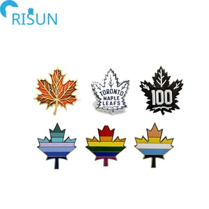Commercio all'ingrosso Pride Canadian Rainbow Maple Leaf smalto Pin logo personalizzato foglie d'acero distintivo in metallo Golden Plant spilla anniversario
