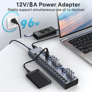 Adaptateur USB Acasis à transfert <span class=keywords><strong>de</strong></span> données haute vitesse avec interrupteur individuel 16 ports Hub USB multi-ports Répartiteur USB - Product Image 3