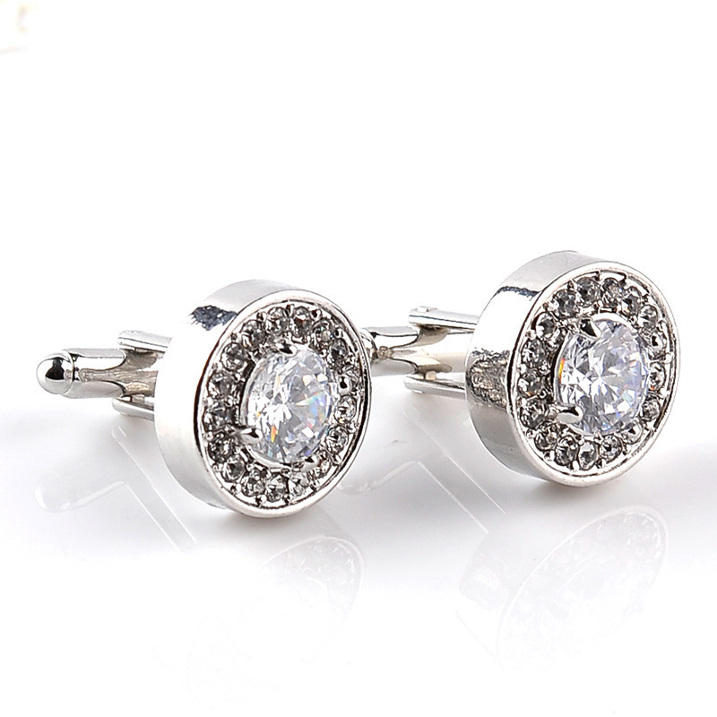 Hot Selling Jewelry Findings Cufflink Bling White Purple Crystal Cuff Links Round Crystal Cufflinks