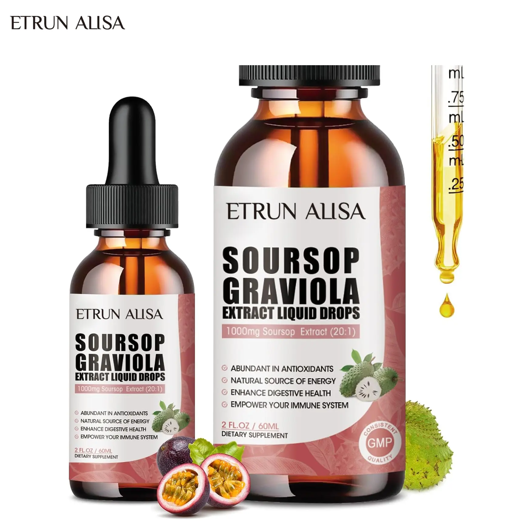 ETRUN ALISA Label pribadi rasa buah Passion soursop Graviola minyak curah 100% bersertifikat organik Harian suplemen