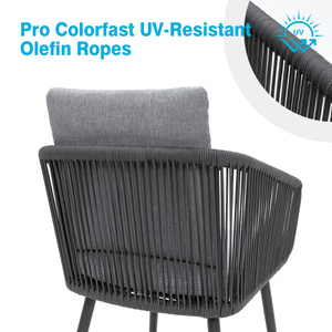 Outdoor Patio Dining Chairs All-Weather <b>Waterproof</b> Woven Rope Seating <b>Set</b> 2 Modern Bistro Chairs Adjustable Height Armrest - Product Image 5