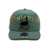 Gorra Snapback Ajustable de 5 Paneles con Bordado, Estilo Urbano Vintage, Unisex, Color Verde Azulado, Diseño Gráfico de Palmera Ibis