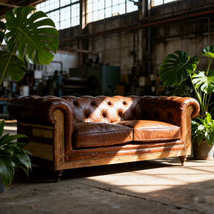 देहाती चमड़े के चेस्टरफील्ड अमेरिकी विंटेज प्राकृतिक काउच लिविंग रूम लकड़ी की प्राचीन शैली के लिए - Product Image 1