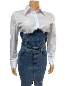 Completo Due Pezzi Moda 2026: <span class=keywords><strong>Camicia</strong></span> a Maniche Lunghe con Inserti e Gonna in <span class=keywords><strong>Denim</strong></span> con Cintura in Vita per <span class=keywords><strong>Donna</strong></span> - Product Image 3