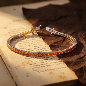 Pulsera de Cadena de Eslabones de Plata 925 con Diamantes Moissanita VVS de 2mm y 3mm, Bañada en Oro Blanco de 18k, Color Naranja Dulce, Estilo Tenis, Unisex y de Moda - Product Image 1