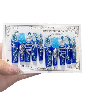 <span class=keywords><strong>Faux</strong></span> Ongles Transfrontaliers à Pression 50 Pièces Imperméables <span class=keywords><strong>Bleu</strong></span> Nacré Éclatant Faits Main Pré-Conçus Longue Tenue Luxe Léger - Product Image 5