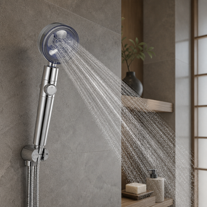 Juego de <span class=keywords><strong>ducha</strong></span> redondo de alta gama para baño, juego de <span class=keywords><strong>ducha</strong></span> plateado de aluminio pulido con grifo monomando y cabezal de <span class=keywords><strong>ducha</strong></span> de cuatro velocidades - Product Image 2
