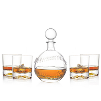 Ensemble de carafe à whisky en verre en forme de balle de baseball NOVARE Creative, 4 verres, capacité de 1000 ml, thème sportif, pour la maison, bar à domicile