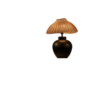 Lampe de table en rotin de style Wabi Sabi, base en céramique, ampoule LED E27, commande par interrupteur, pour salon, chambre à coucher, éclairage d'ambiance - Product Image 5