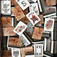 Nuevo Juego de Fichas de Mahjong de Lujo 2026 de Ciprés Hinoki y Olivo Marmoleado con Tablero de Mahjong y Fichas de Joker de Bulldog Francés