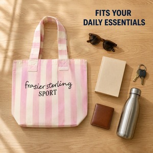 Striped Canvas Tote <b>Bag</b> with Rope Handles Customizable Logo Eco-Friendly for Promotional Events - Product Image 4