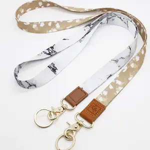 Custom Logo Polyester Genuine Leather Lanyards Soft Thick Durable Heat Transfer Teacher Lanyards