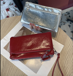 Ando Bag Cartera larga de piel de vaca auténtica para mujer con múltiples cremalleras y correa para la muñeca - Product Image 1