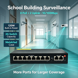 สวิตช์ PoE ความเร็วสูง 10 พอร์ต 8POE+2Uplink 120W พร้อมพาวเวอร์ในตัว โหมดคู่ ตัวเรือนโลหะ สำหรับ<span class=keywords><strong>กล้อง</strong></span>วงจรปิด IP Camera และ <span class=keywords><strong>WiFi</strong></span> AP - Product Image 1