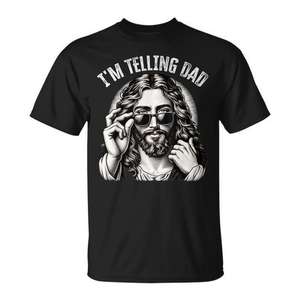 T-shirt « Je dis à papa que Jésus est un dieu » - Design drôle et religieux chrétien - Taille adulte unisexe - Product Image 1
