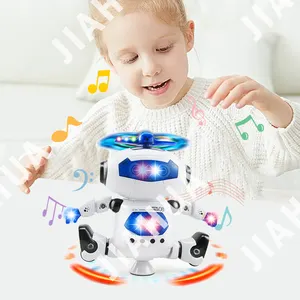 Electricnic di alta qualità che cammina carino bianco educativo con musica e luce giocattoli Robot che girano a 360 gradi