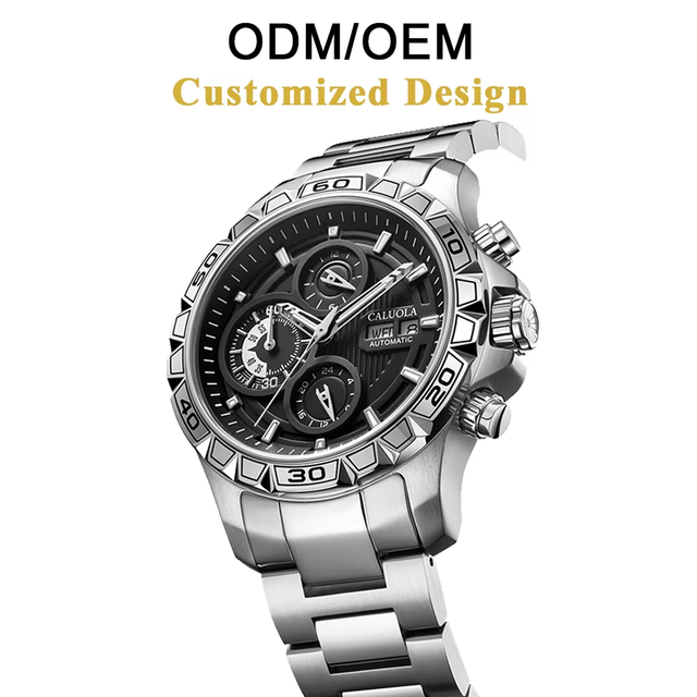 ODM/OEM Caluola Automatic Mechanical Watch High Quality Sport 43mm Analog Dial Stainless Steel Case Sapphire Crystal 5ATMF 22mm