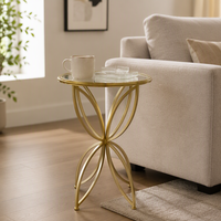 Table basse moderne, vente directe d'usine, accent décoratif pour la maison, 41,28*41,28*61,6 CM, plateau en verre, table en métal pour la décoration du salon