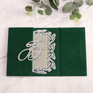 2026 Fancy Luxury Green Velvet Hardcover Wedding Invitation Laser Cutting Silver <b>Mirror</b> <b>Acrylic</b> Custom Monogram - Product Image 4