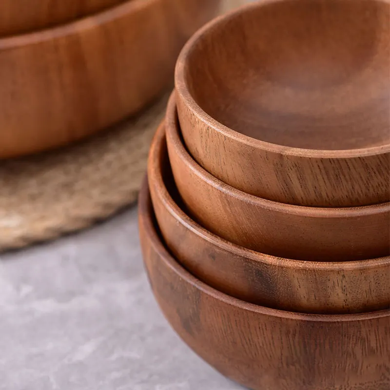 Acacia Wood Plates Kitchenware Solid Acacia Wooden Salad Bowl