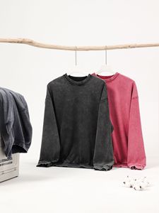 H5491 Wholesale Custom High Quality 400 Gsm Cotton Blends Blank Washed Sweatshirts Plain Unisex Crewneck Sweatshirts - Product Image 5