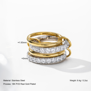 YF7017 Anello Multistrato in Acciaio Inossidabile Placcato Oro 18K PVD Ipoallergenico Bicolore con Quattro Strati e Zirconi 5A - Product Image 2