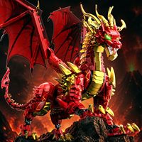 Juego de Bloques de Construcción de Dragón Rojo, Modelo de Dragón de Fantasía con Alas, Kit de Construcción DIY, Decoración de Escritorio, Regalo, Venta al Por Mayor de Fábrica